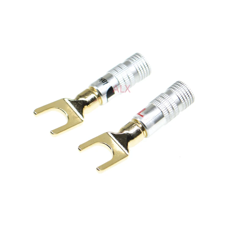 2Pcs Gold plated Y U Shape Banana Plug Audio Speaker Plugs Screw Fork Spade Cable Wire Connector for Binding Post