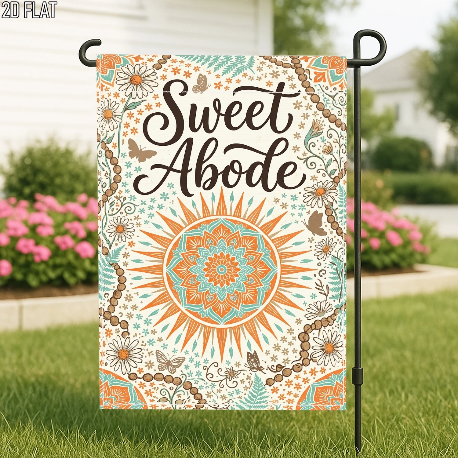 1pc Boho Sweet Abode Sun Mandala Garden Flag Vintage Floral Butterfly Yard Outdoor Decor Flag