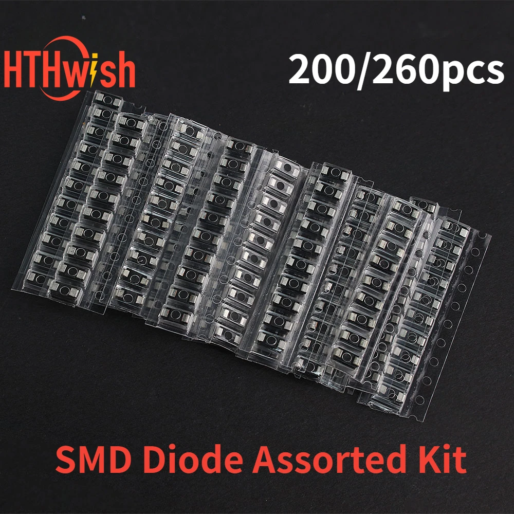 200-260pcs SMD Rectifier Diode Assorted Kit  M1 M4 M7 SS14 SS24 RS1M US1M SS34 SS36 SS26 RS2M SS110 SS220 SS210 SS310 SS510