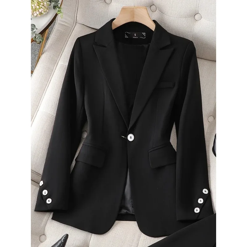 Blazer à manches longues pour femme, veste de bureau pour femme, manteau formel, vêtements d'affaires, vêtements de travail, jaune ingent, noir imbibé, solide