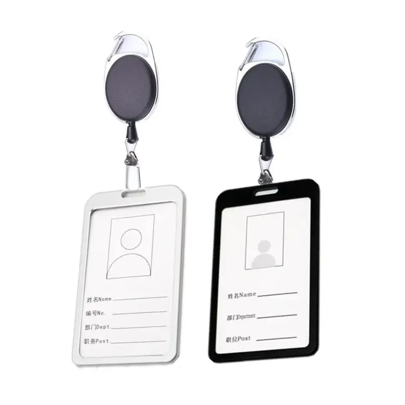 Badge Holder Metal ID Tag Working Permit Case Pass Work Card Cover Sleeve with Retractable Badge Reel Clips Accessories