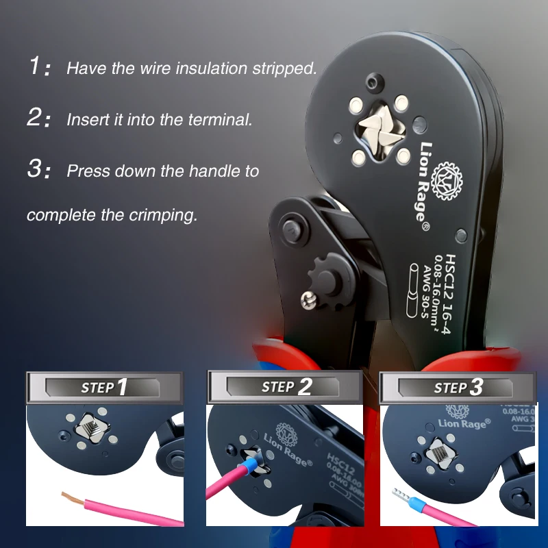 산업용 HSC8 16-4 크림핑 툴 전기 및 장비 배선용 0.08-16mm² 터미널 호환성