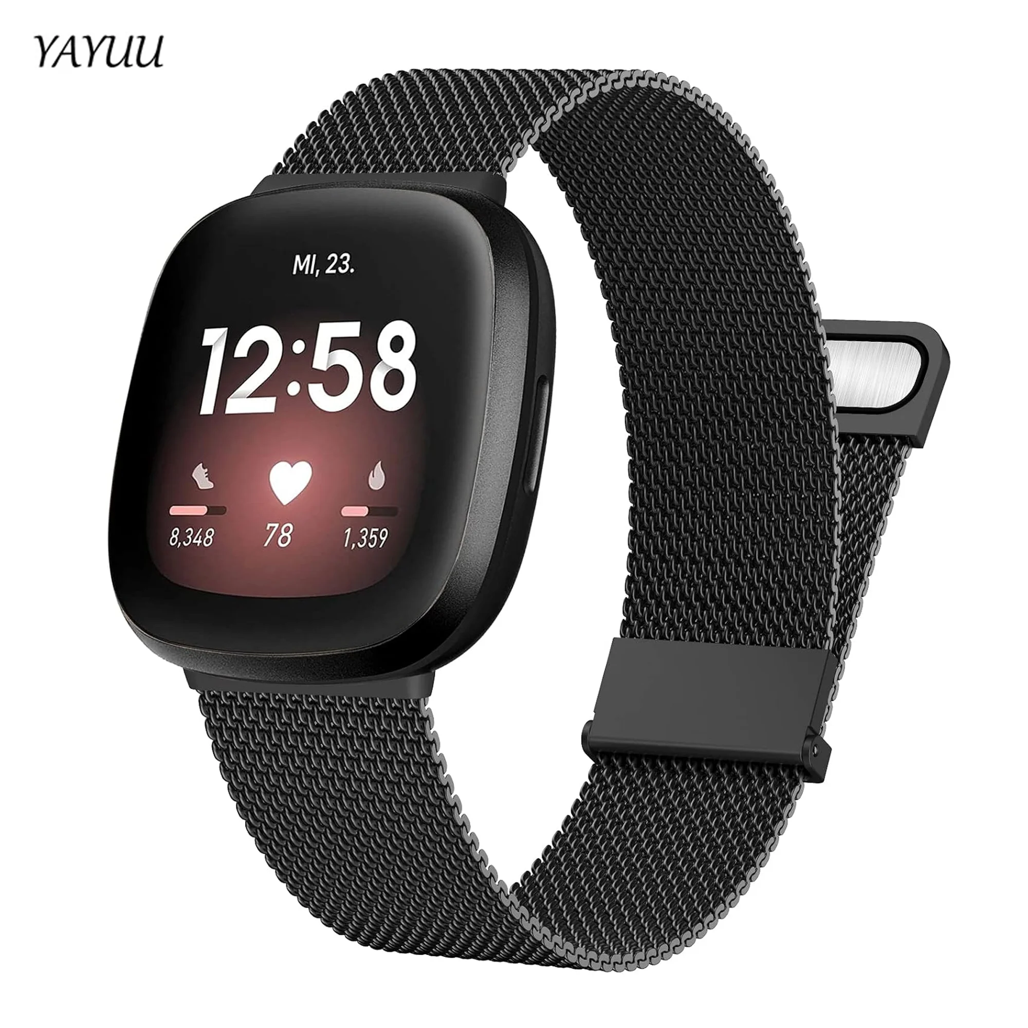 YAYUU 22mm Milanese Magnetic Strap For ‎Fitbit Versa 3/4 Loop Stainless Steel Watch Band Wristband For Fitbit Sense 2 Sence 1