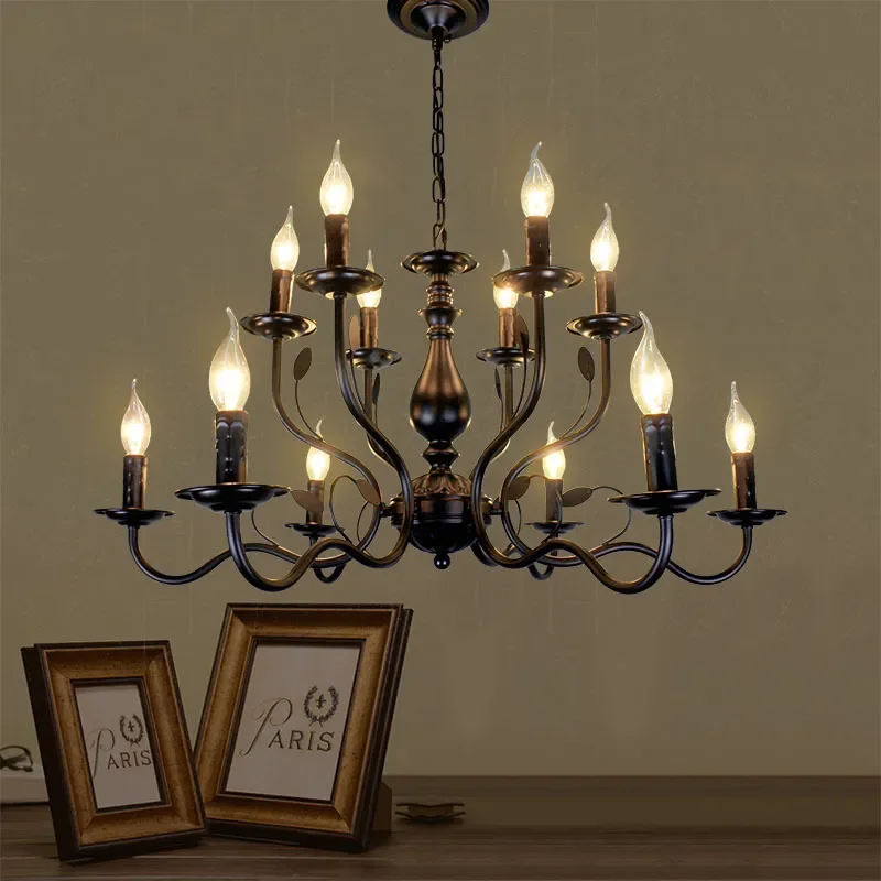 American Retro Double-layer Chandelier Living Dining Room Home Decor Lighting Coffee Shop Industrial Style Candle Pendant Lamp