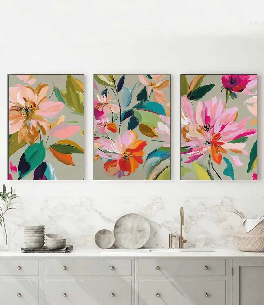 Abstract Floral Wall Art Modern Colorful Botanical Unframed Canvas Prints Bright Contemporary Plant Decor for Living Room & Home