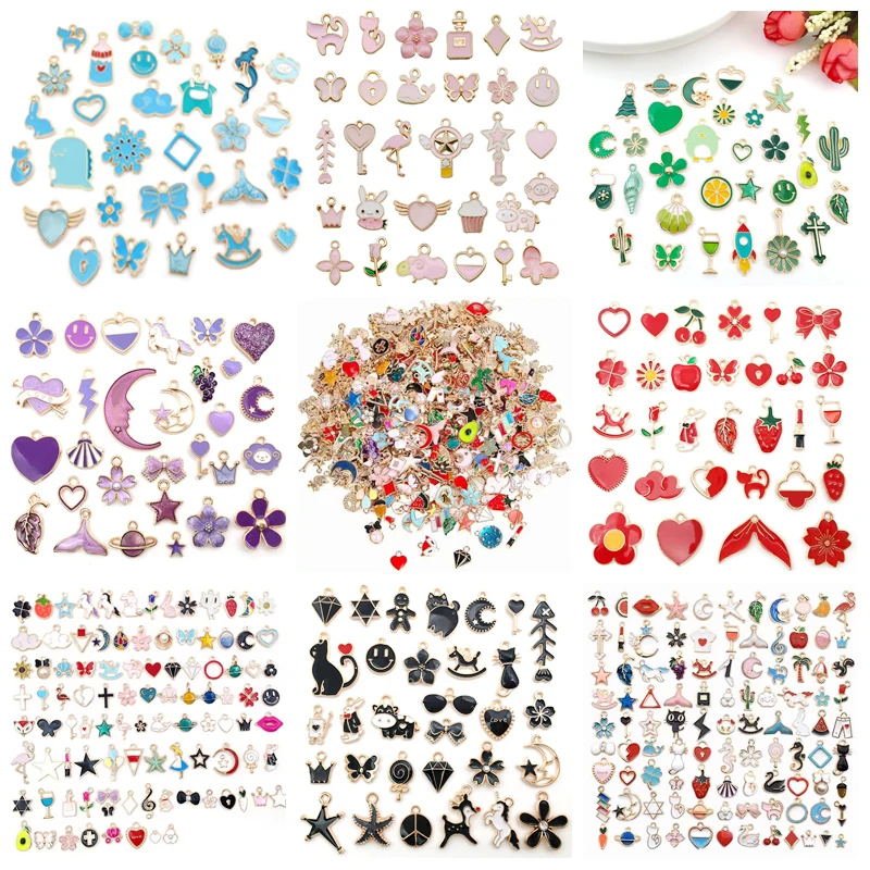 30/50/100 Pcs Multiple Styles Random Mix Size Color Alloy Metal KC Gold Drop Oil Charms Pendants DIY Jewelry For Making Supplies