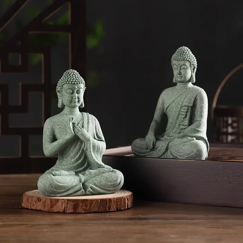 Qingsha Stone Buddha Statue Decoration Fish Tank Landscape Living Room Decoration Kung Fu Tea Table Stone Sitting Buddha Tea Pet