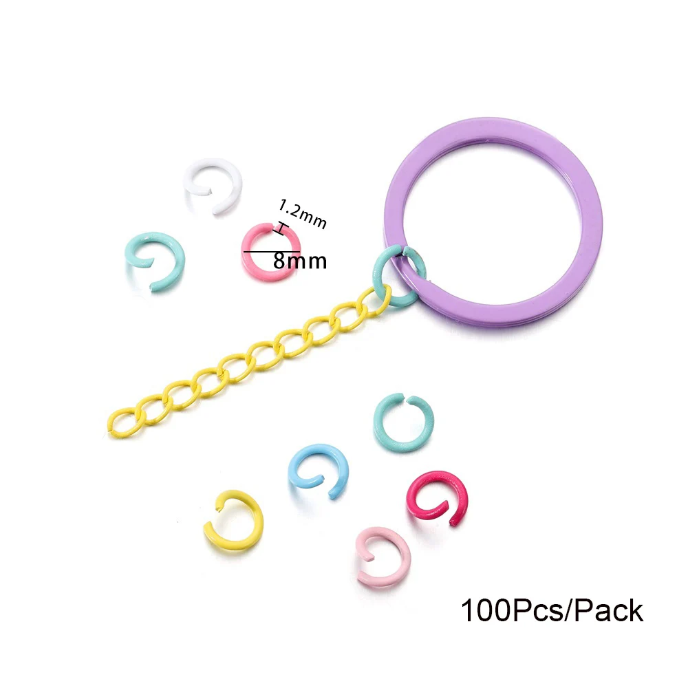 100Pcs/Lot 1.2x8mm Colorful Metal Jump Rings Split Ring Connector For DIY Jewelry Finding Making Accessories Wholesale Supplies