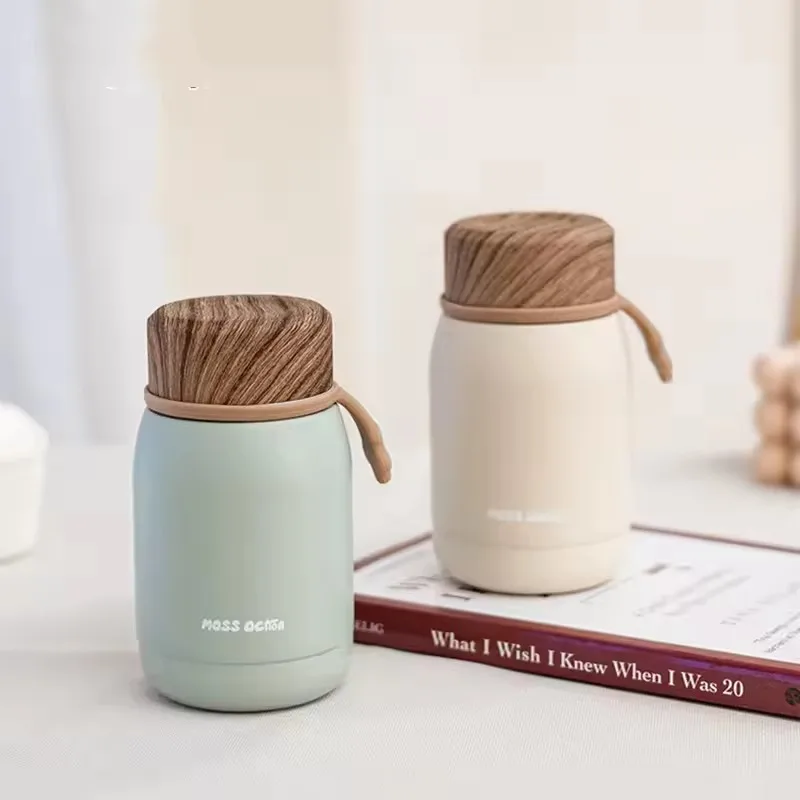 

New 220ml Mini Wood Lid Stainless Steel 304 Thermal Flask Fashion Portable Pocket Coffee Tea Thermal Water Bottle Tumbler