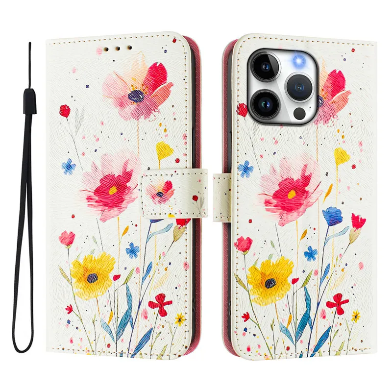 V40SE Leather Phone Case For VIVO V40 SE V29 Lite V30 Pro V30E V29E V27E V27 5G Flip Cover Wallet Magnetic Painted Cases Flower