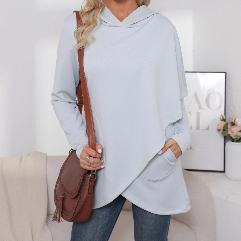 

Loose Hooded Long-sleeved Irregular Solid Color Women's Sweater in Autumn and Winter of 2025