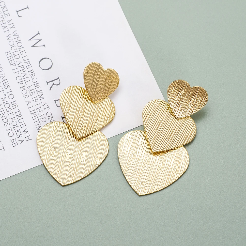 Silver And Gold Color Classics Stripe Heart Earrings For Women Vintage Elegant Valentine\'s Day Gift Daily Wear Stud Jewelry
