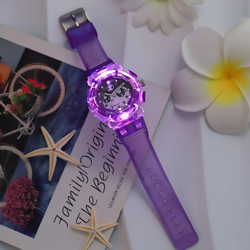 ساعة سانريو كورومي سينامورول للأطفال بنمط Led فلاش متوهج للأطفال ساعات ألعاب عصرية كوارتز ساعة يد هدايا عيد الميلاد