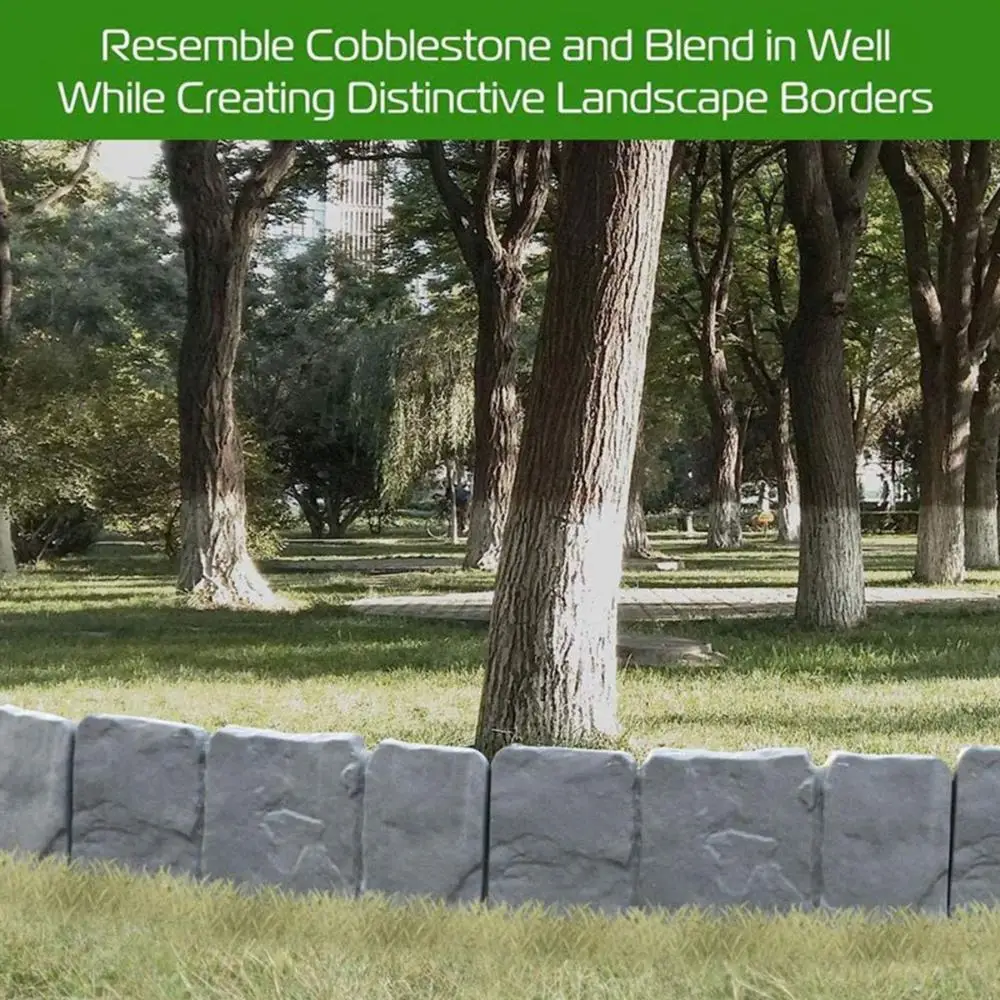 

Grey Stone Effect Fence Cobblestone Garden Edge Plant Border Lawn Edging Flower Bed