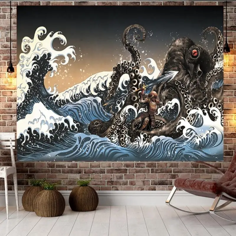 اليابانية موجات عظيمة الفن نسيج البوليستر تتلاشى مقاومة معلقة خلفية مناسبة للديكور الشقة والهدايا Y5GB