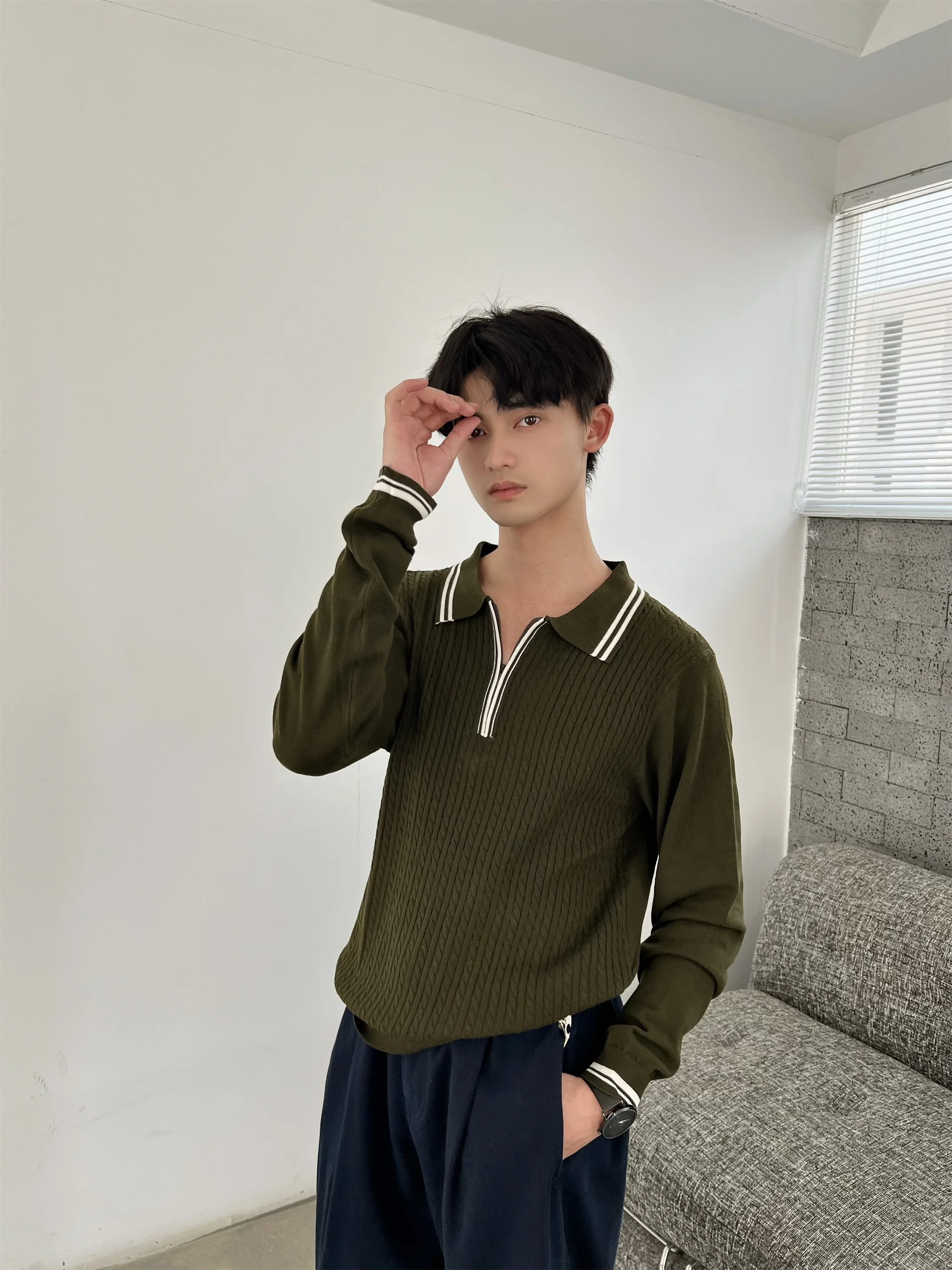 

Вязаный свитер с цветочным воротником в американском стиле ретро, повседневный хлопковый топ с длинным светом для пар, модный высококачественный ощущение