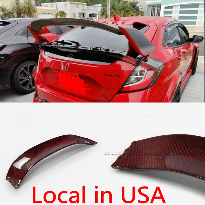 (Local in USA) For 2017+ Honda Civic Typ R FK8 Red Carbon Fiber VARS Style Rear Spoiler Wing Blade bodykits