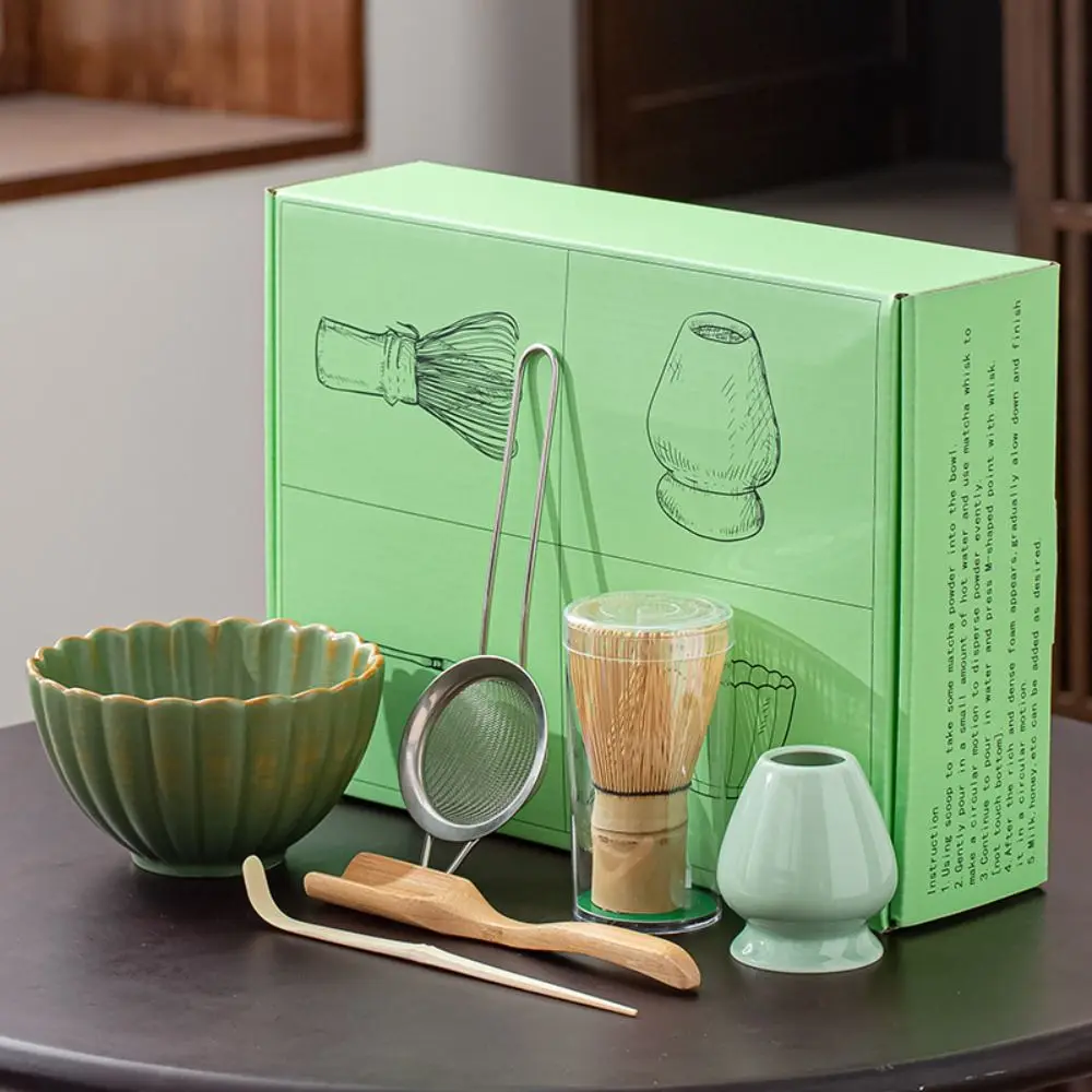 

6 Pcs/Set Ceramic Japanese Matcha Powder Whisk Smooth WithTeaspoon Bowl Kiln-Formed Matcha Set Retro Reusable Green Tea Whisk