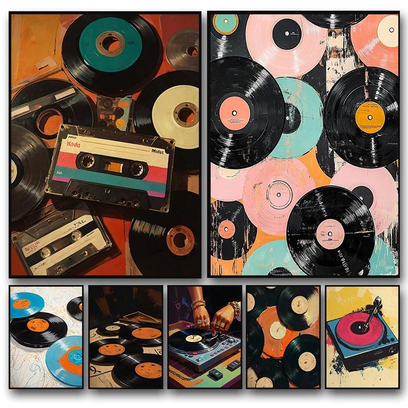 Retro Fashion Music Record Player Illustration Poster Canvas Print Wall Painting Living Room Bedroom Home Decoration Picture