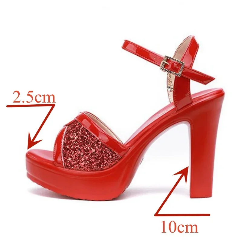 Small Size 32-43 White Red Bling Wedding Shoes Woman Block High Heels Sandals 2024 Summer Women\'s Platform Sandals Office Model