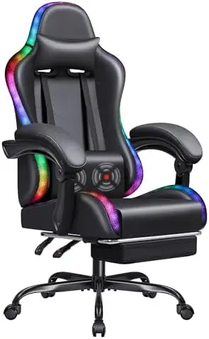 

Gaming Chair, Video Game Chair with Footrest and Massage Lumbar Support, Ergonomic Computer Chair Height Adjustable with Swivel