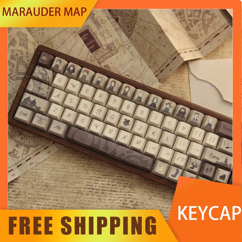 De Marauder'S Map Keycaps Cherry Kca Profiel Pbt Individualiteit Maatwerk Koffie Kleur Keycaps Voor Office Desktop Toetsenbord