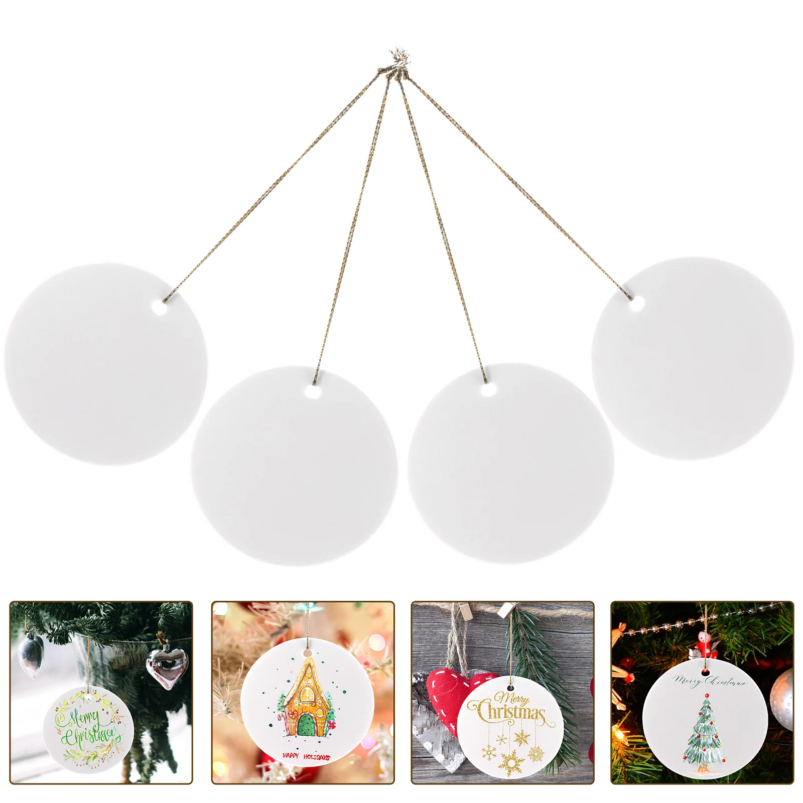

12Pcs Round Ceramic Tags DIY Unfinished Pendants for Christmas Tree Home Office Coffee Shop Decor Hand-Painted Craft Ornament