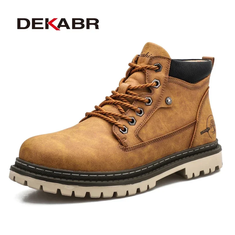 DEKABR Casual Shoes For Men Autumn Winter Warm Fur Plus Comfortable Retro Boots Wear-Resistan Leisure Vintage Style Boots Men