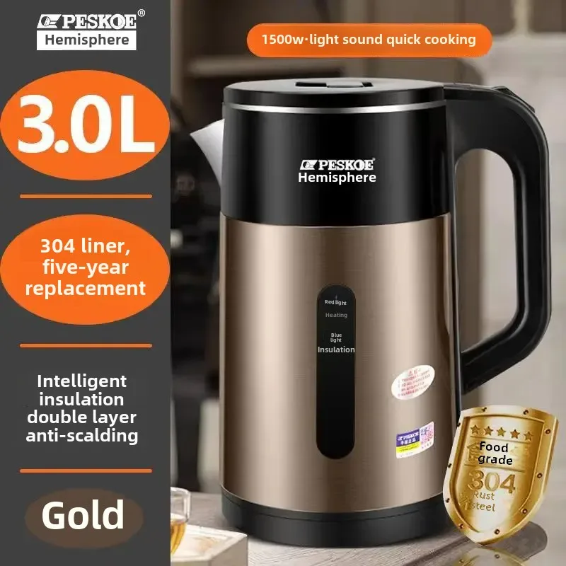 Automatic Shockproof 3L Electric Kettle With Constant Temperature For Dormitory And Home Use Durable Semi-Spherical Design