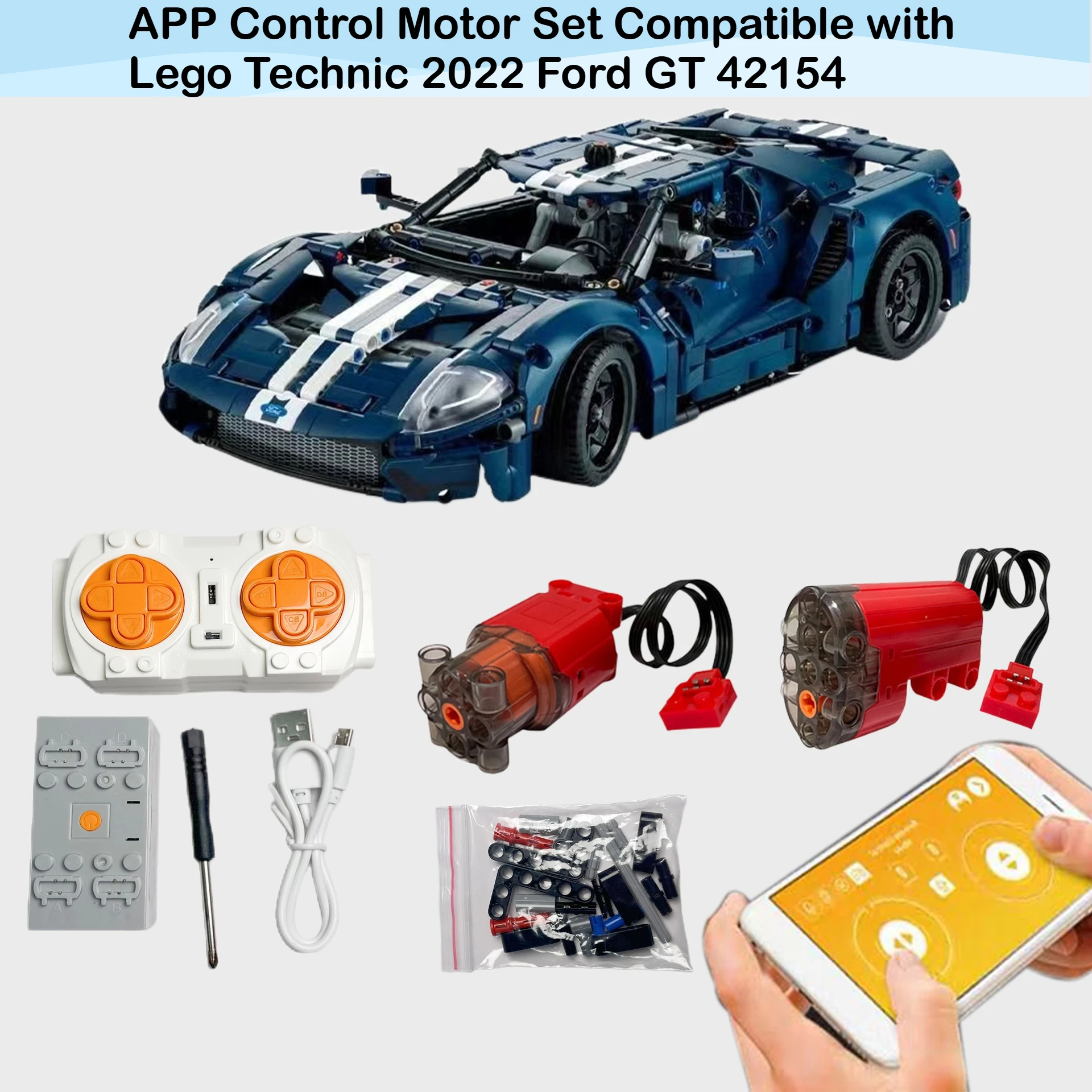 

APP Control Motor Set Compatible with Lego Technic 2022 Ford GT 42154 Car Building Blocks Model (Only Motor Without Bricks)