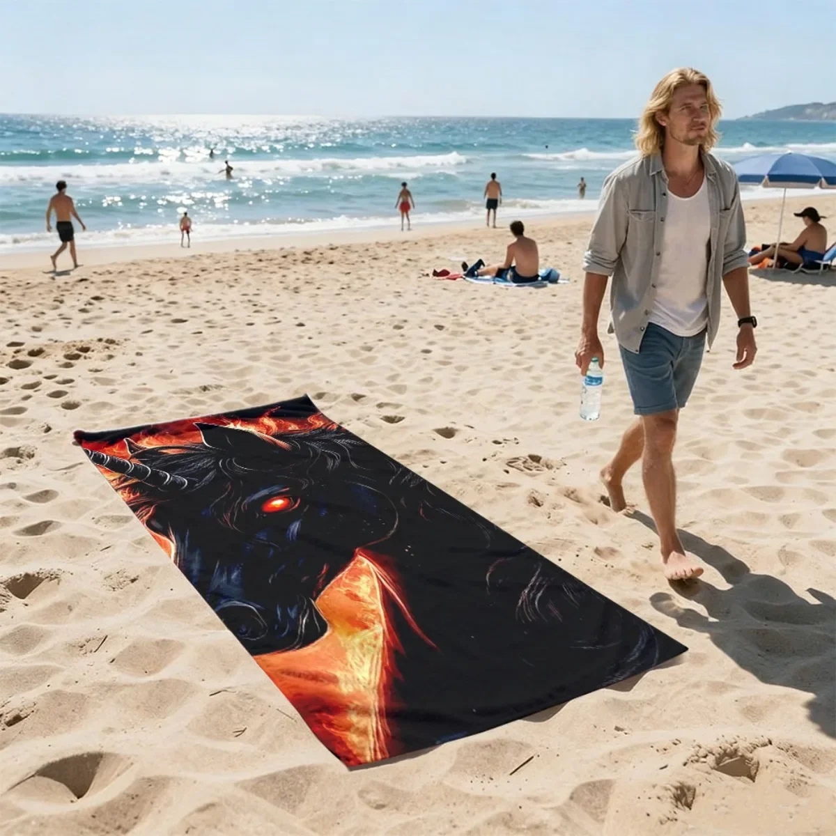 Oversized Unicorn Print Beach Towel for Women Large Wrap Bathing Towel with Strong Wrapping Properties