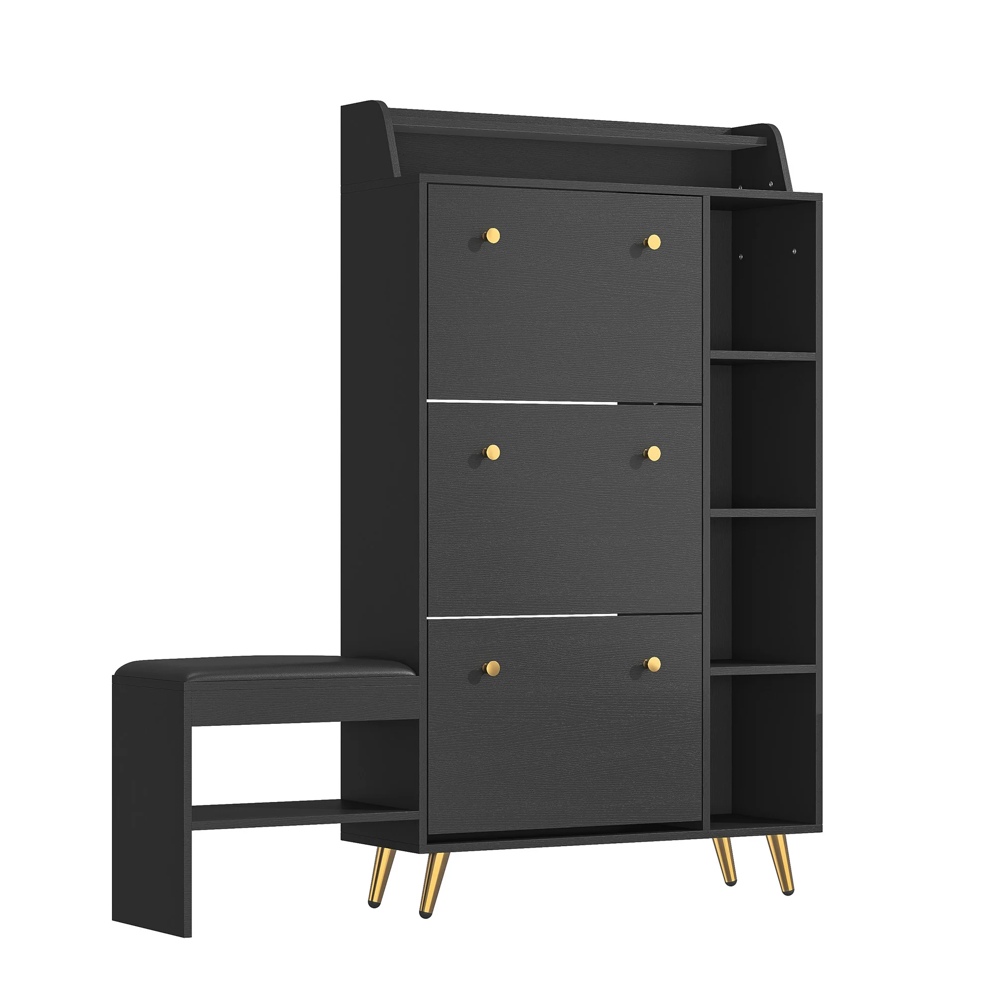 Шкаф для обуви Lazyspace с 3 откидными ящиками, скамейка для обуви с подушкой сиденья для прихожей, большая полка для обуви с скамейкой для хранения обуви