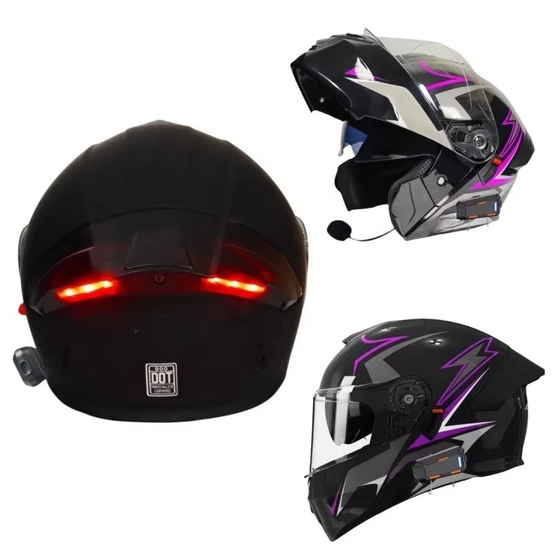 

Модульный шлем унисекс для езды на мотоцикле, новый откидной дизайн, безопасные светодиодные задние фонари с синим зубом, хит продаж