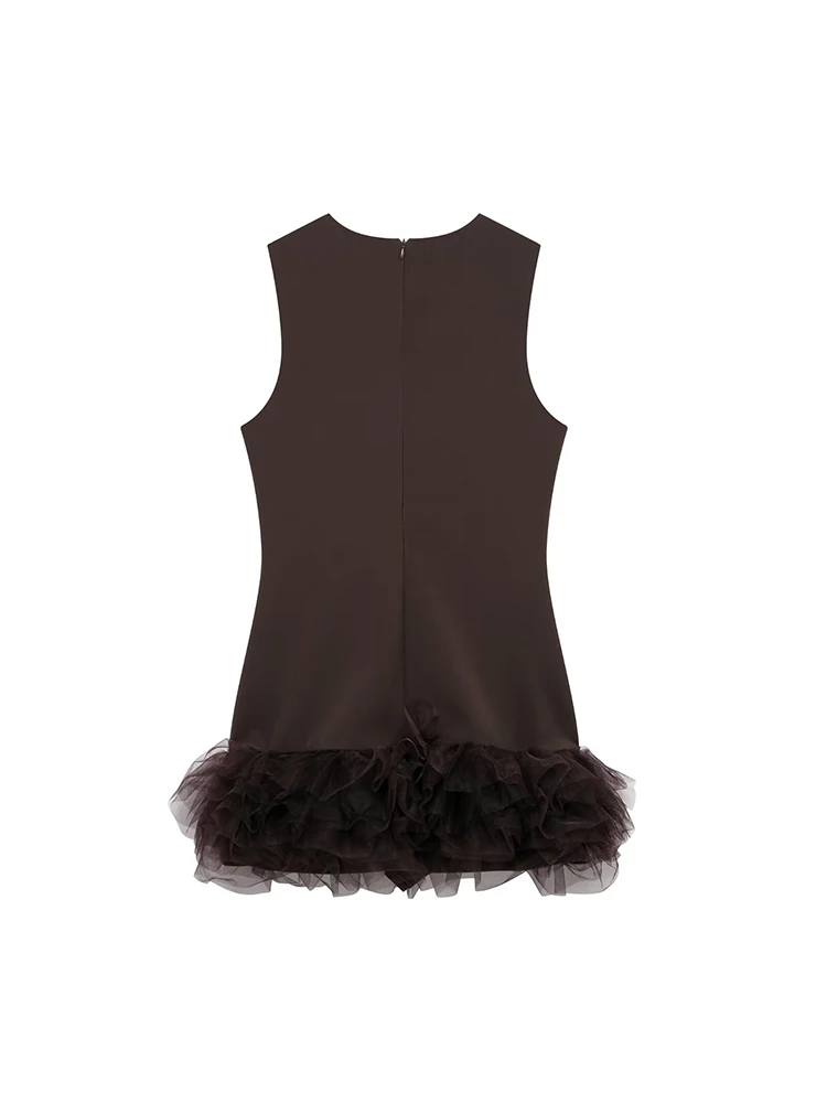 Siyang moda feminina chique babados malha emendado playsuit vestido feminino o-pescoço sem mangas vestidos senhoras elegantes