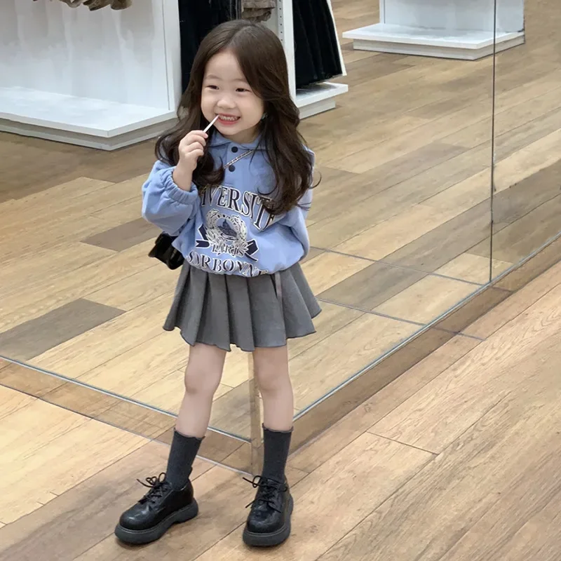 Girl Skirt Short Skirts Korean Style Children Clothing 2024 Autumn and Spring New Girls Design Sense Pleated Skirt Girl Dress