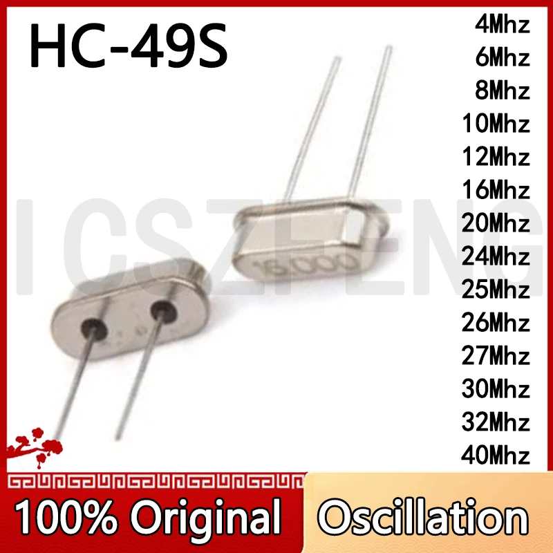 10Pcs/lot HC-49S 4Mhz 6Mhz 8Mhz 10Mhz 12Mhz 16Mhz 20Mhz 24Mhz 25Mhz 26Mhz 27Mhz 30Mhz 32Mhz 40Mhz ..Crystal Oscillation DIP-2