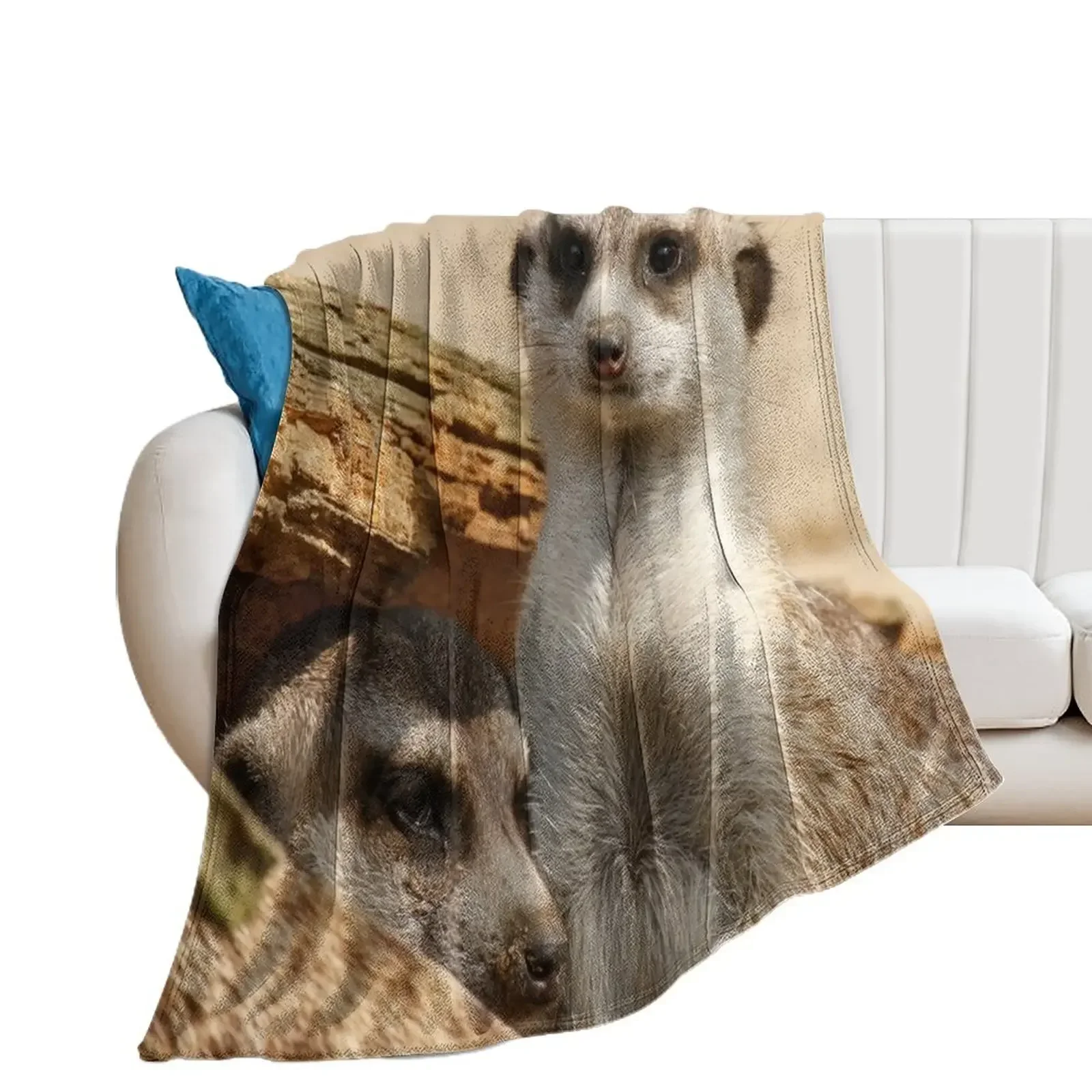 

Meerkat 042 Throw Blanket Cute Plaid Plush Blankets