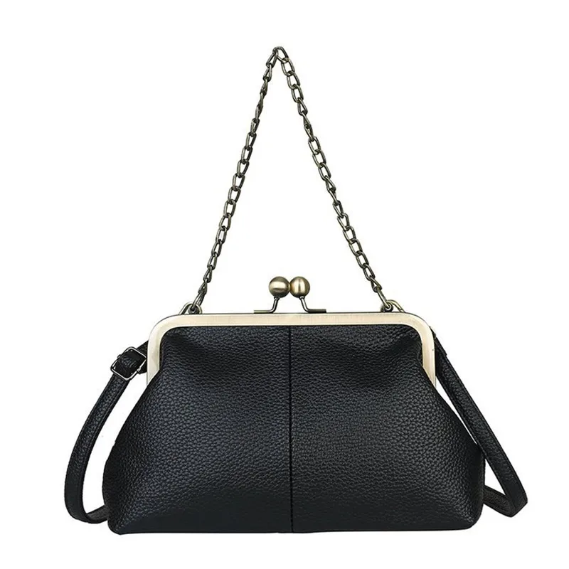 

2026 New Design Vintage Women's Clip Kiss Lock Handbag Luxury PU Leather Crossbody Shoulder Bag Fashion Versatile Clutch Bag