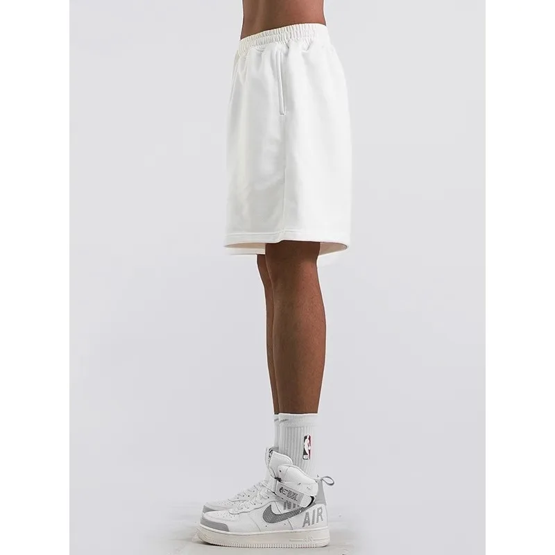 Американские уличные белые тяжелые спортивные шорты мужские четырехсезонные свободные повседневные однотонные брюки с пятью точками