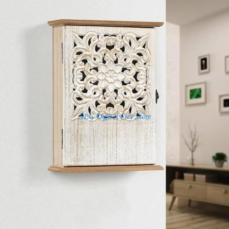 

U75B Wooden Wall Mount Storage Box Secure Locking for Keys Jewelry Small Items