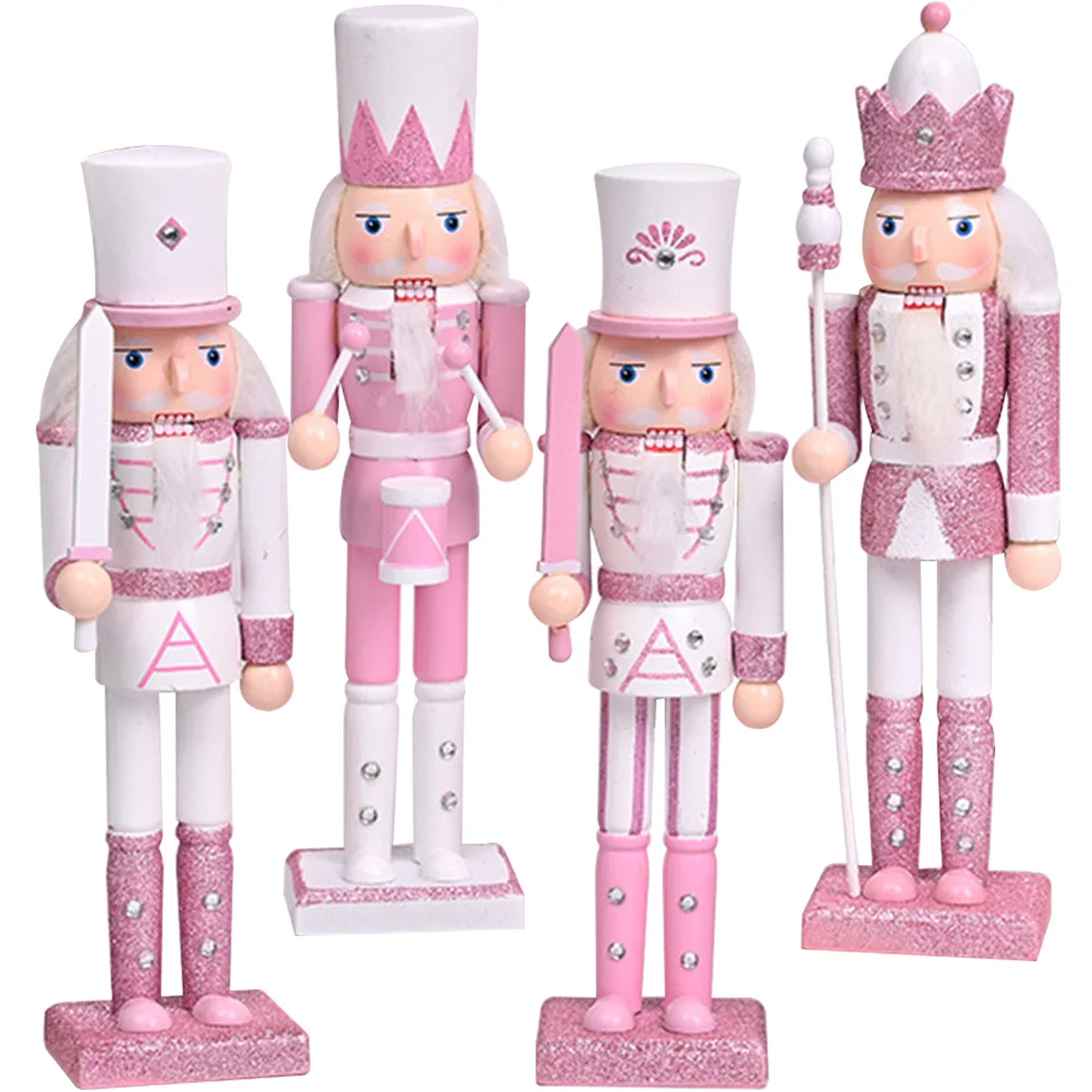 

4 Pcs Christmas Nutcracker Wood Craft Nutcrackers Figures Vintage Decor Set Festival Xmas Party Child Foldable Table