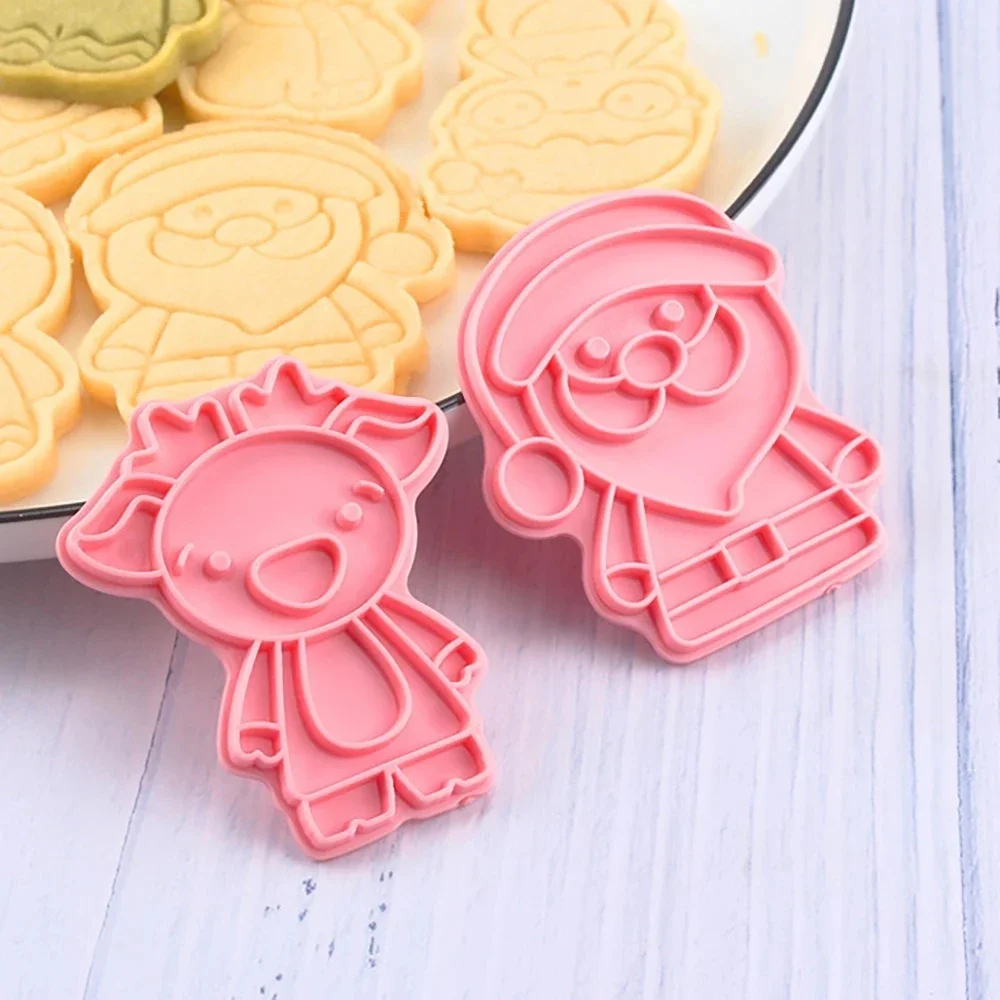 6 Pcs/Set DIY Christmas Circus Cartoon Biscuit Mould Cookie Cutter 3D Biscuits Mold Plastic Baking Mould Cookie Decorating Tools