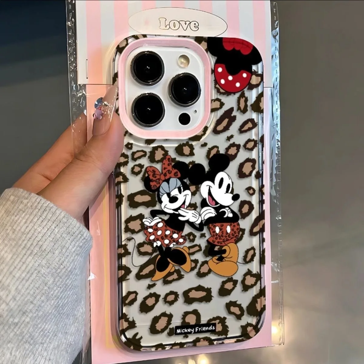 Leopard print Mickey Minnie Clear Space Phone Case For Vivo T1 V15 V23 V23E V25 V27 V29 V29E V30E V40 5G Pro Transparent Cover