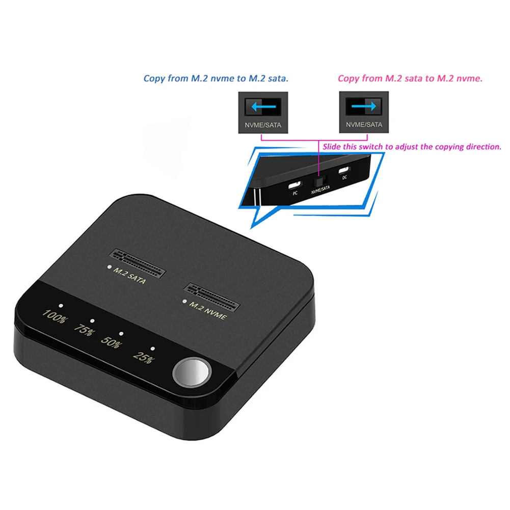 M.2 SATA/NVMe محطة إرساء القرص الصلب ثنائية الخليج استنساخ Duplicaotr غير متصل استنساخ M.2 SSD الناسخ نقل البيانات M.2 شبيه