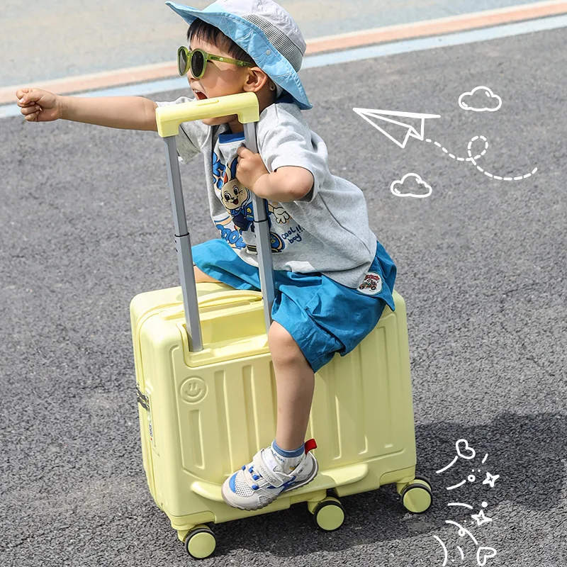 

20 Inch Kids Rideable Rolling Luggage Password Lock Portable Carry On Suitcase for Theme Park Visits Kids Travel Gift
