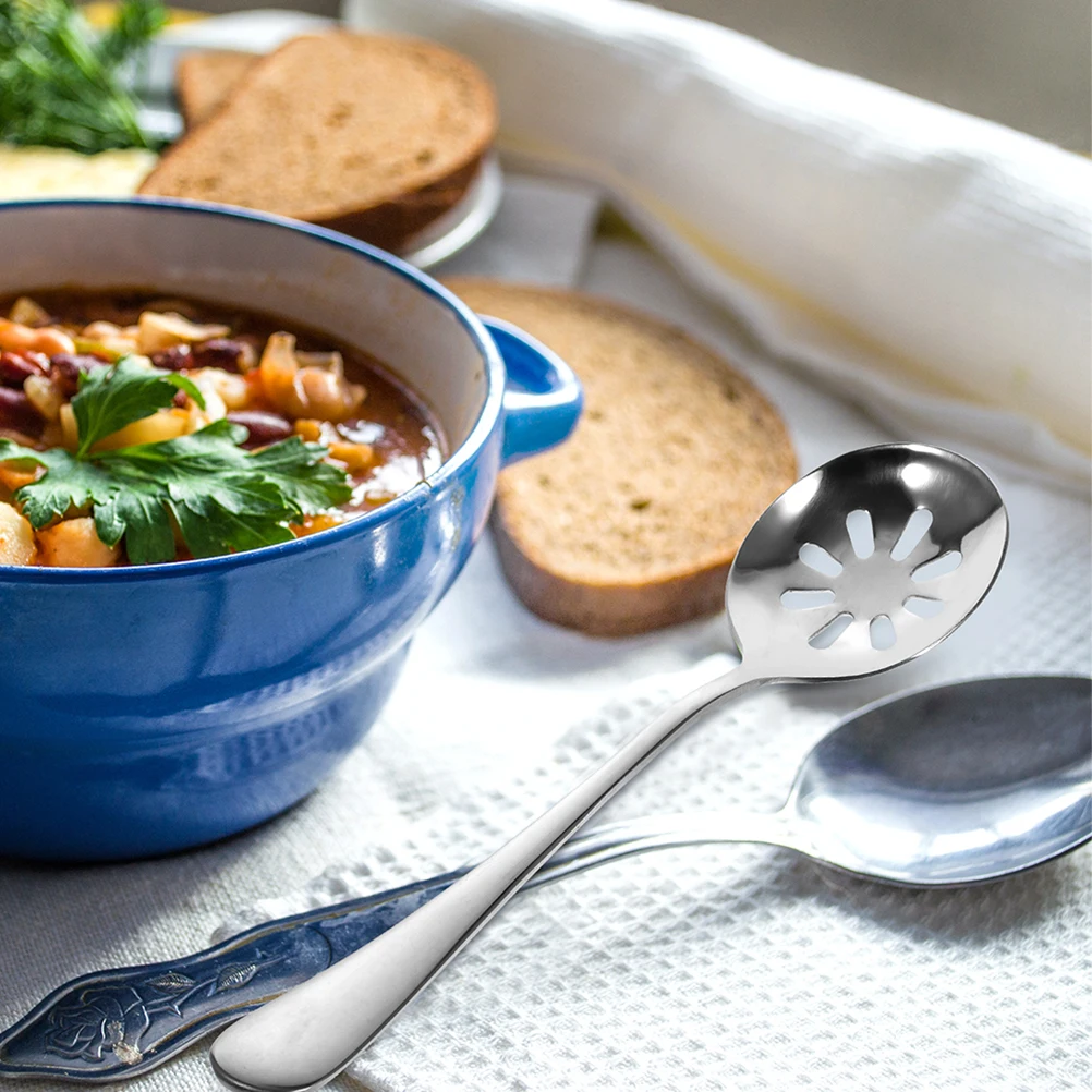 

Slotted Spoon Stainless Steel Thickened Handle Non-Slip Perforated Serving Spoon Kitchen Utensil Reusable Cooking Tool