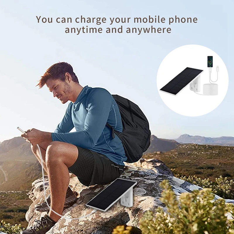 شاحن لوح شمسي للهاتف المحمول ، ألواح شمسية صغيرة محمولة 2 وات مع كابل شحن 2 في 1 ، IP65 للتخييم وحقيبة الظهر