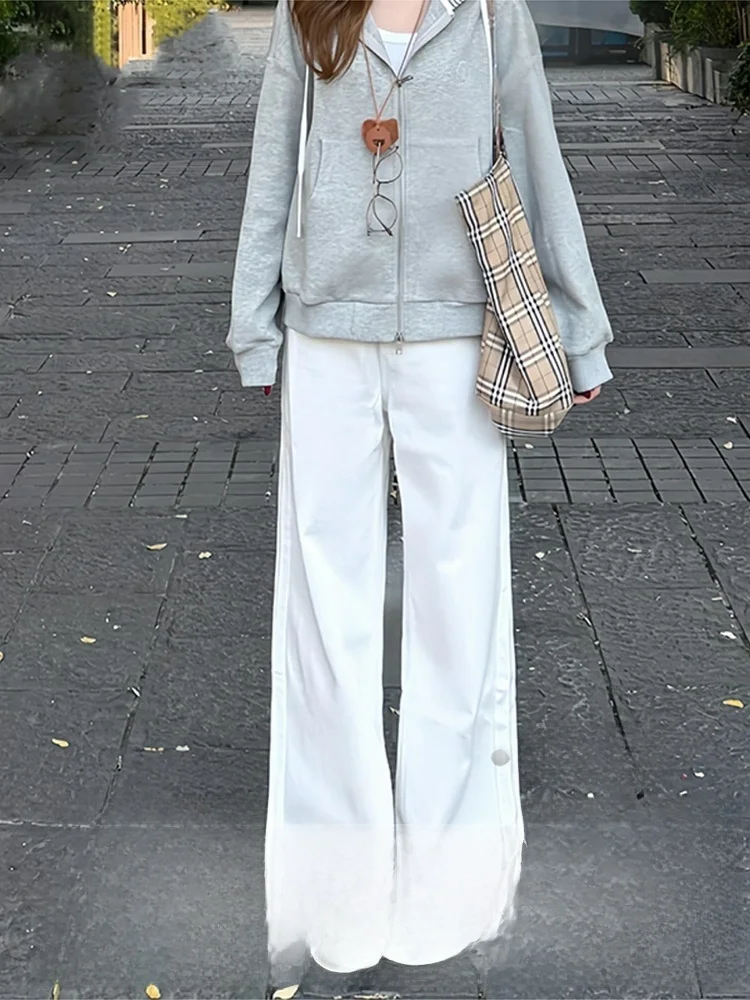 

Retro High Street Thin Wide Leg White Jeans Women's Slim Fit Summer New American Loose Tube Pants Large Size Denim Jeans