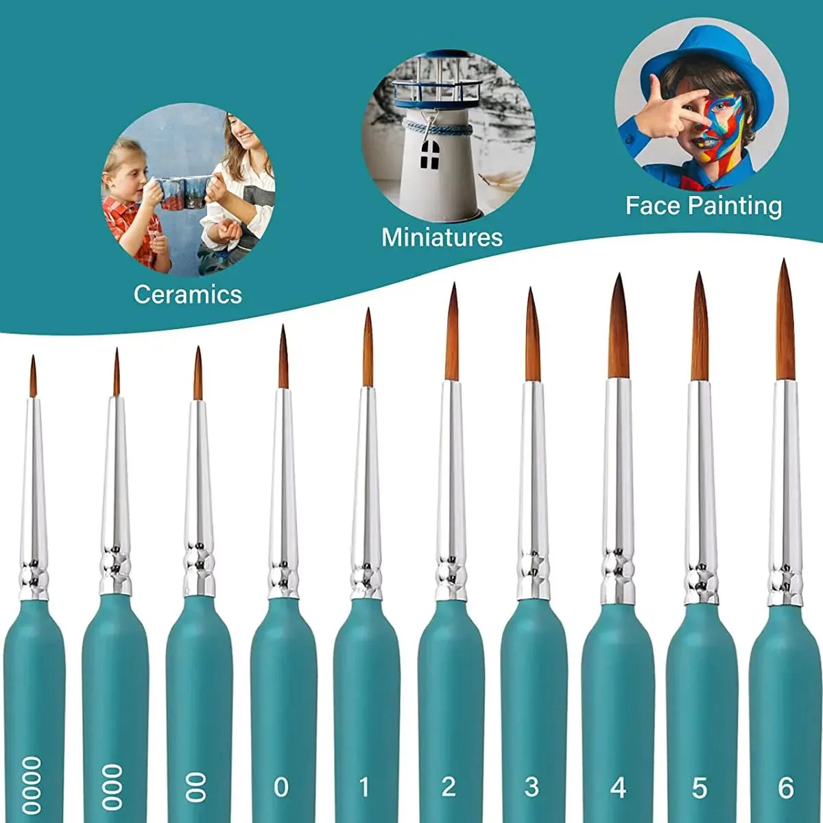 10 pezzi di pennelli in miniatura, Set di pennelli con punta Fine per dettagli con manico ergonomico-adatto per pittura acrilica, olio, Wat