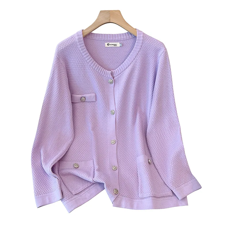 160Kg Plus Size Women\'s Bust 160 Spring Autumn Loose Elastic Pineapple Knit Cardigan Small Fragrant Long Sleeved Jacket